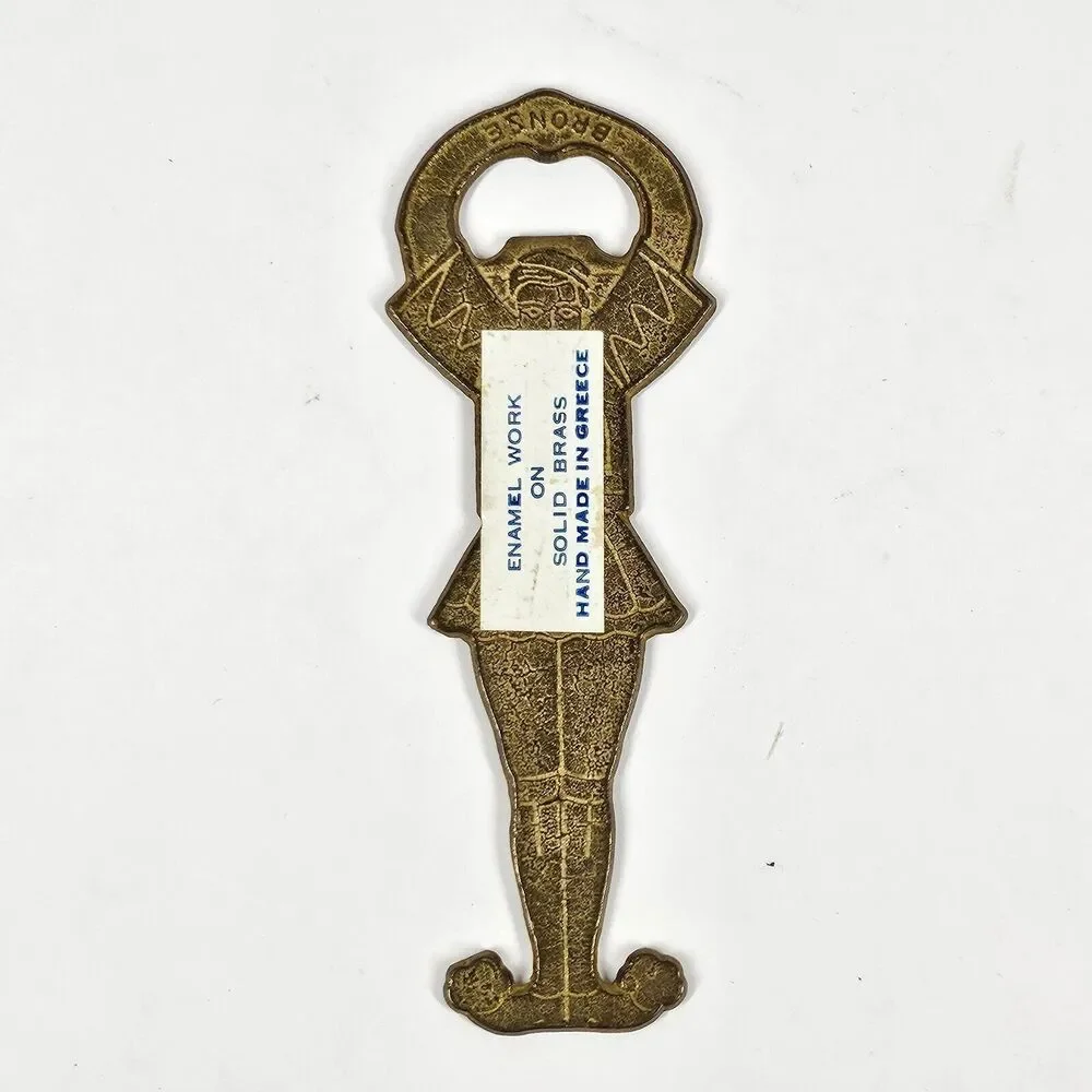 Enamel on Brass Bottle Opener Figural Male Dancer Greece Vintage
